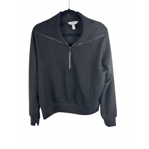 Spanx AirEssentials Shine Half Zip Sweatshirt- Very Black / Silver Shimmer Size - Picture 7 of 12
